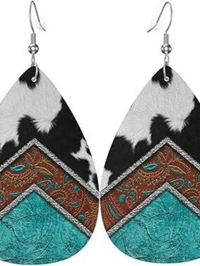 New Faux Leather Teardrop Earrings for Women Drop Dangle Earrings Western Boho